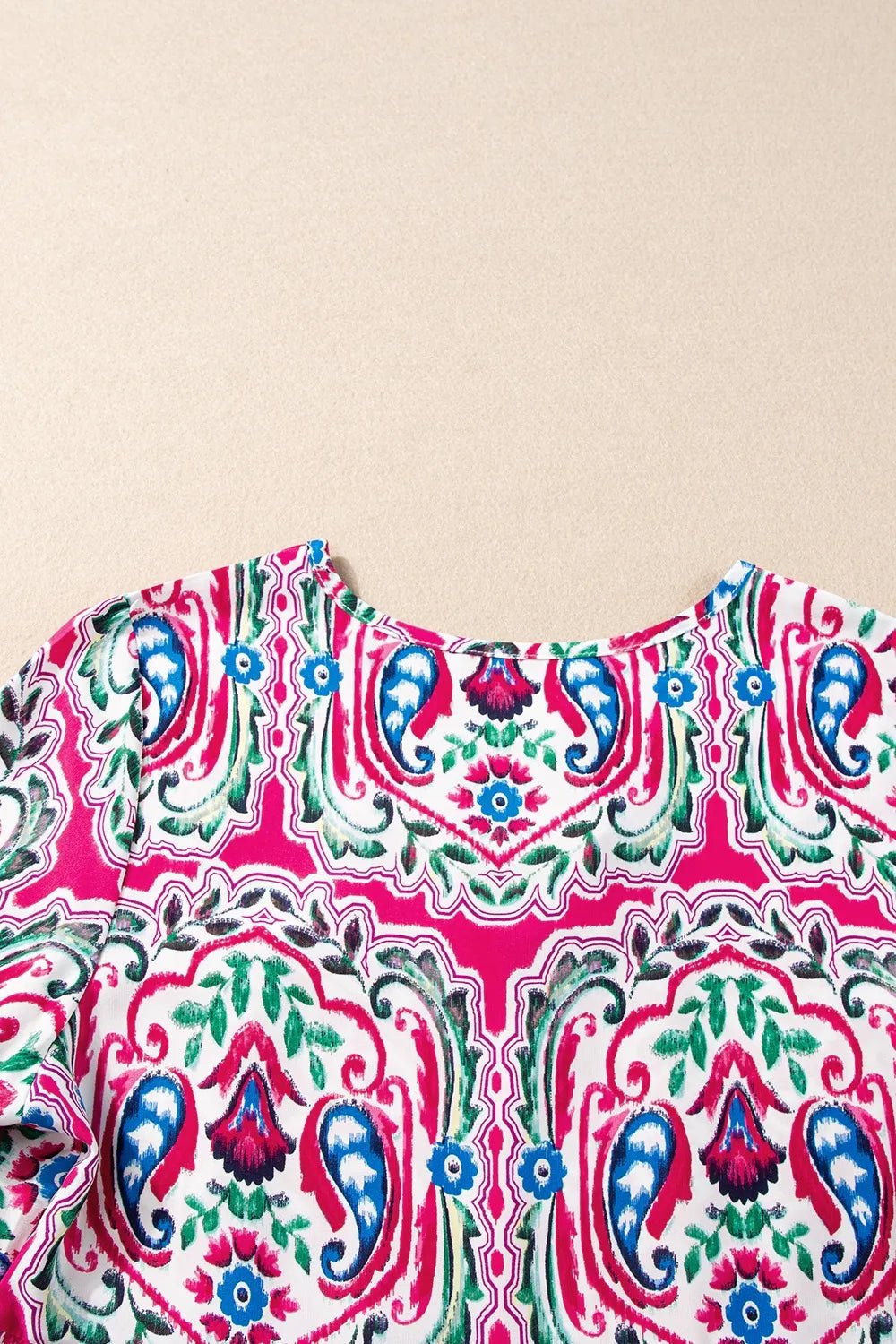 Printed Tie Neck Short Sleeve Dress - Lookzlike