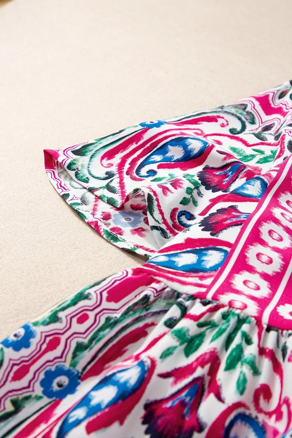 Printed Tie Neck Short Sleeve Dress - Lookzlike
