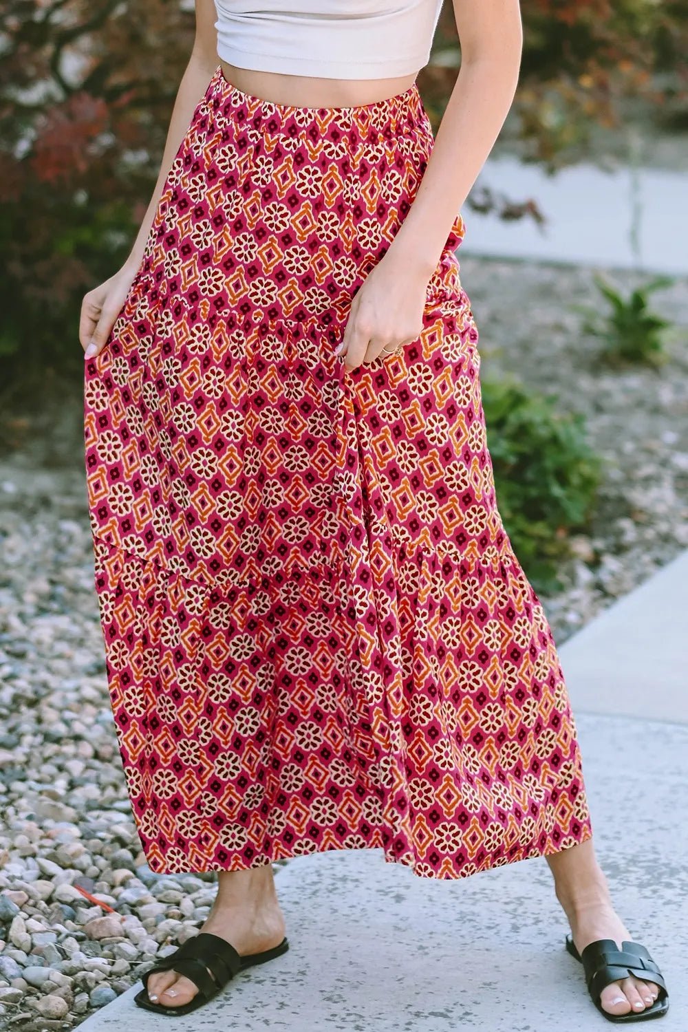 Printed Tiered Maxi Skirt - Lookzlike