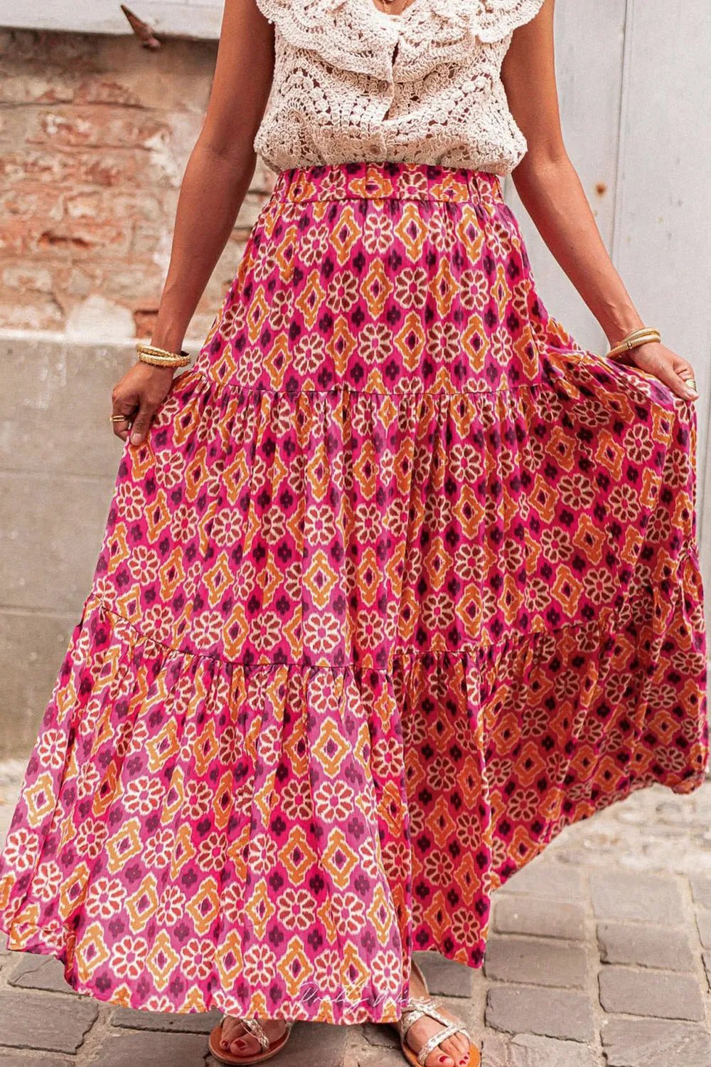 Printed Tiered Maxi Skirt - Lookzlike