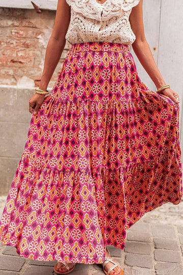 Printed Tiered Maxi Skirt - Lookzlike