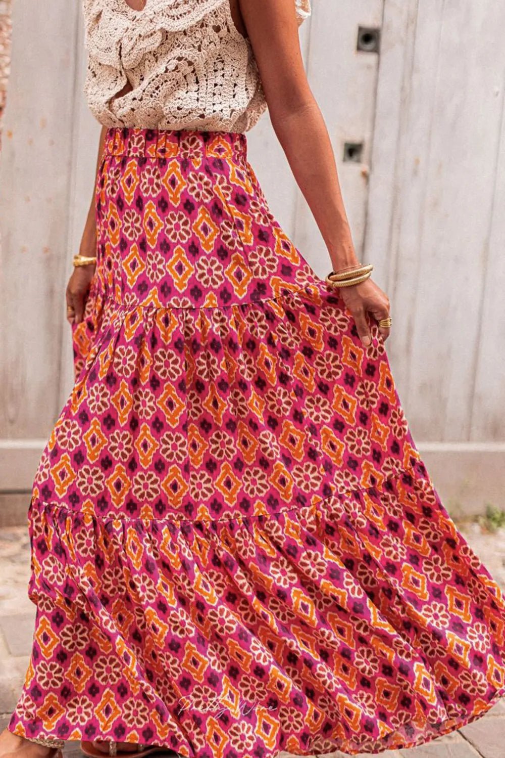 Printed Tiered Maxi Skirt - Lookzlike
