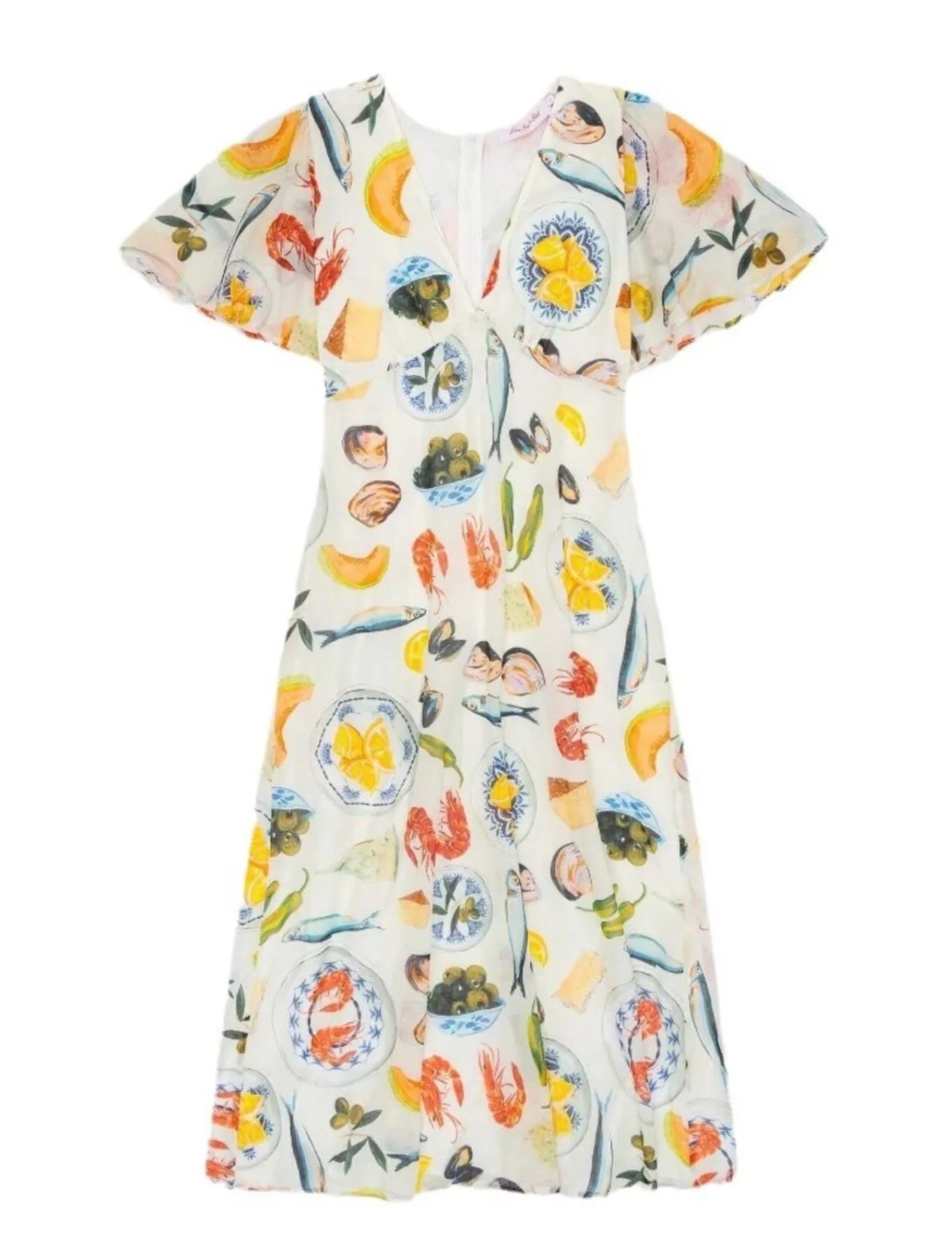 Printed V-Neck Short Sleeve Dress - Lookzlike