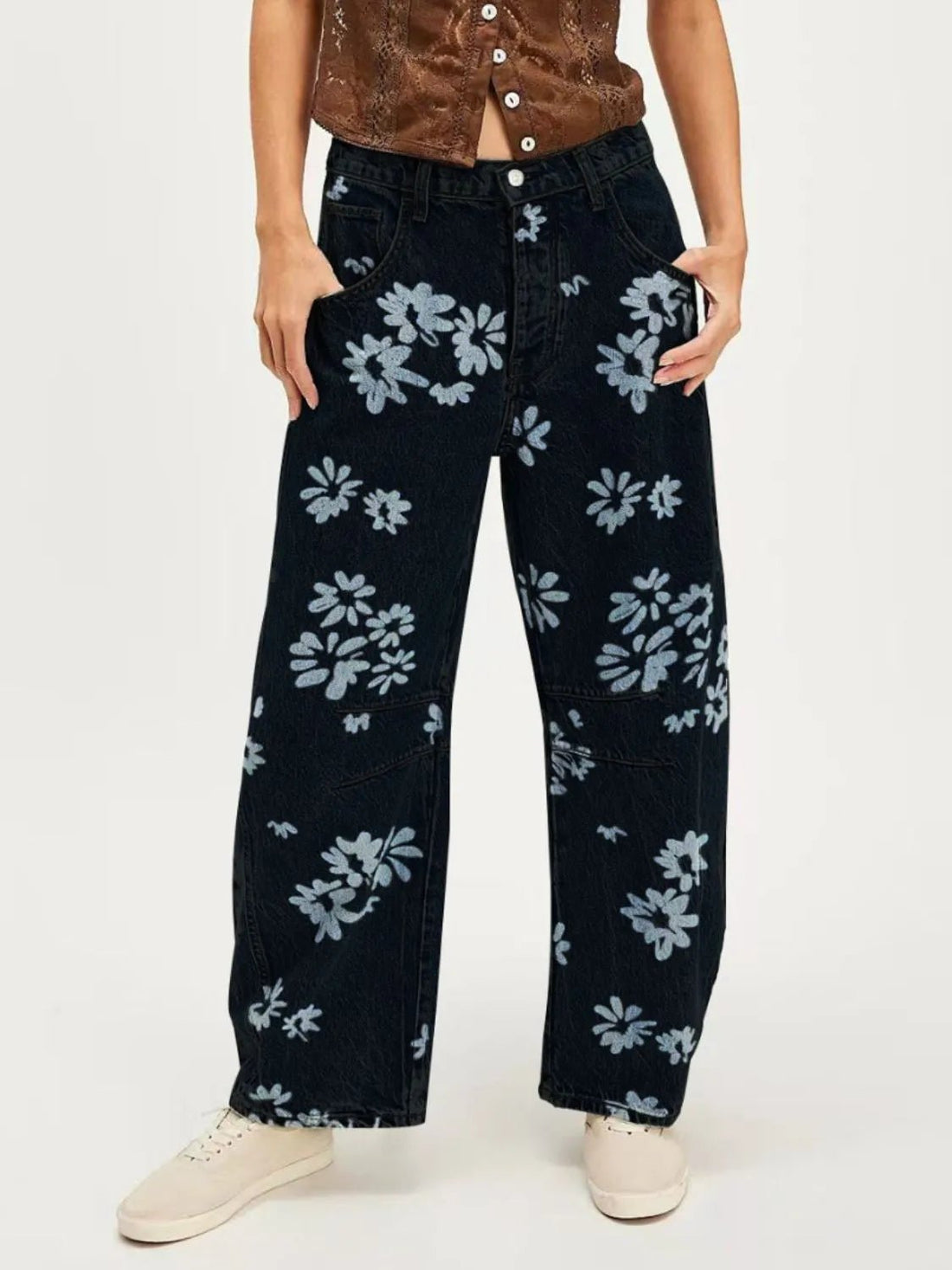 Printed Wide Leg Jeans - Lookzlike