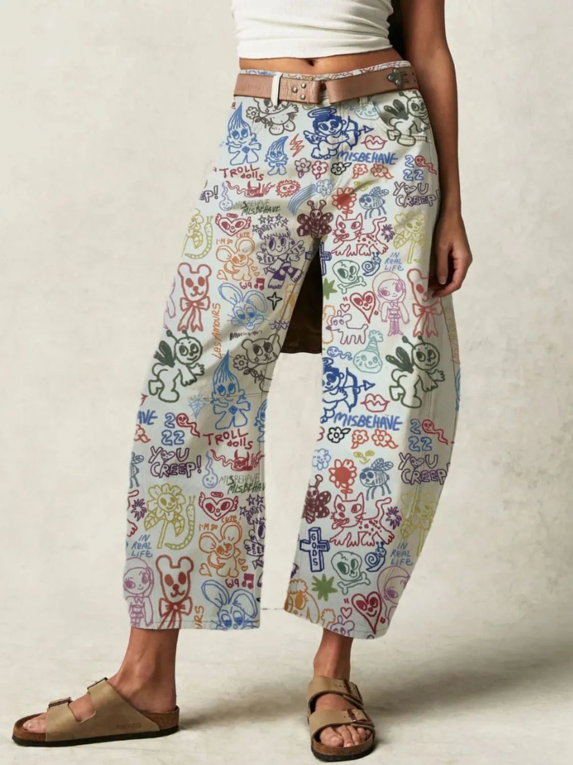 Printed Wide Leg Jeans - Lookzlike