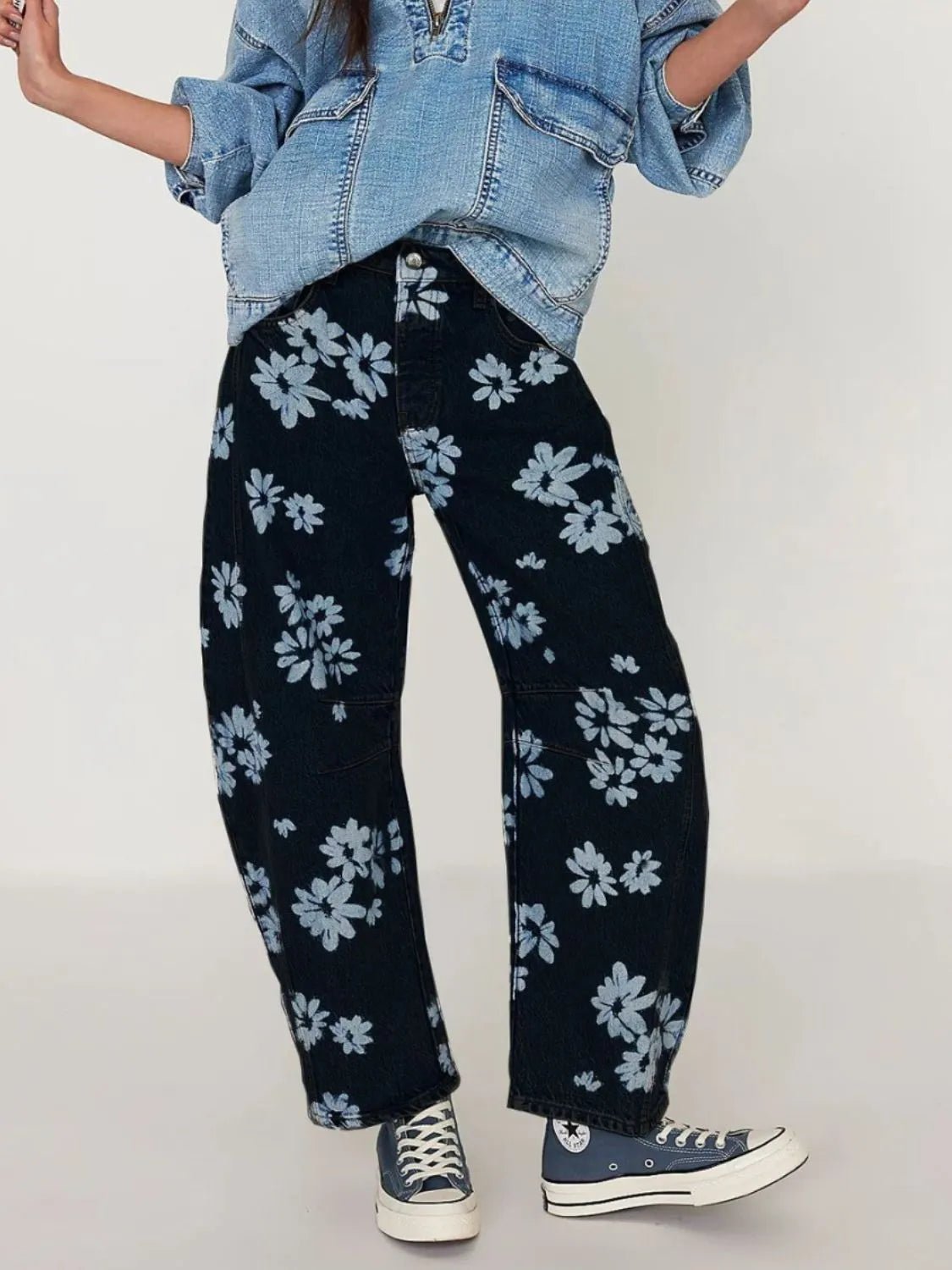 Printed Wide Leg Jeans - Lookzlike