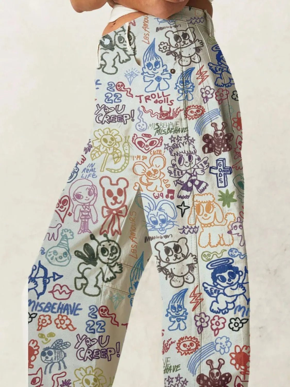 Printed Wide Leg Jeans - Lookzlike