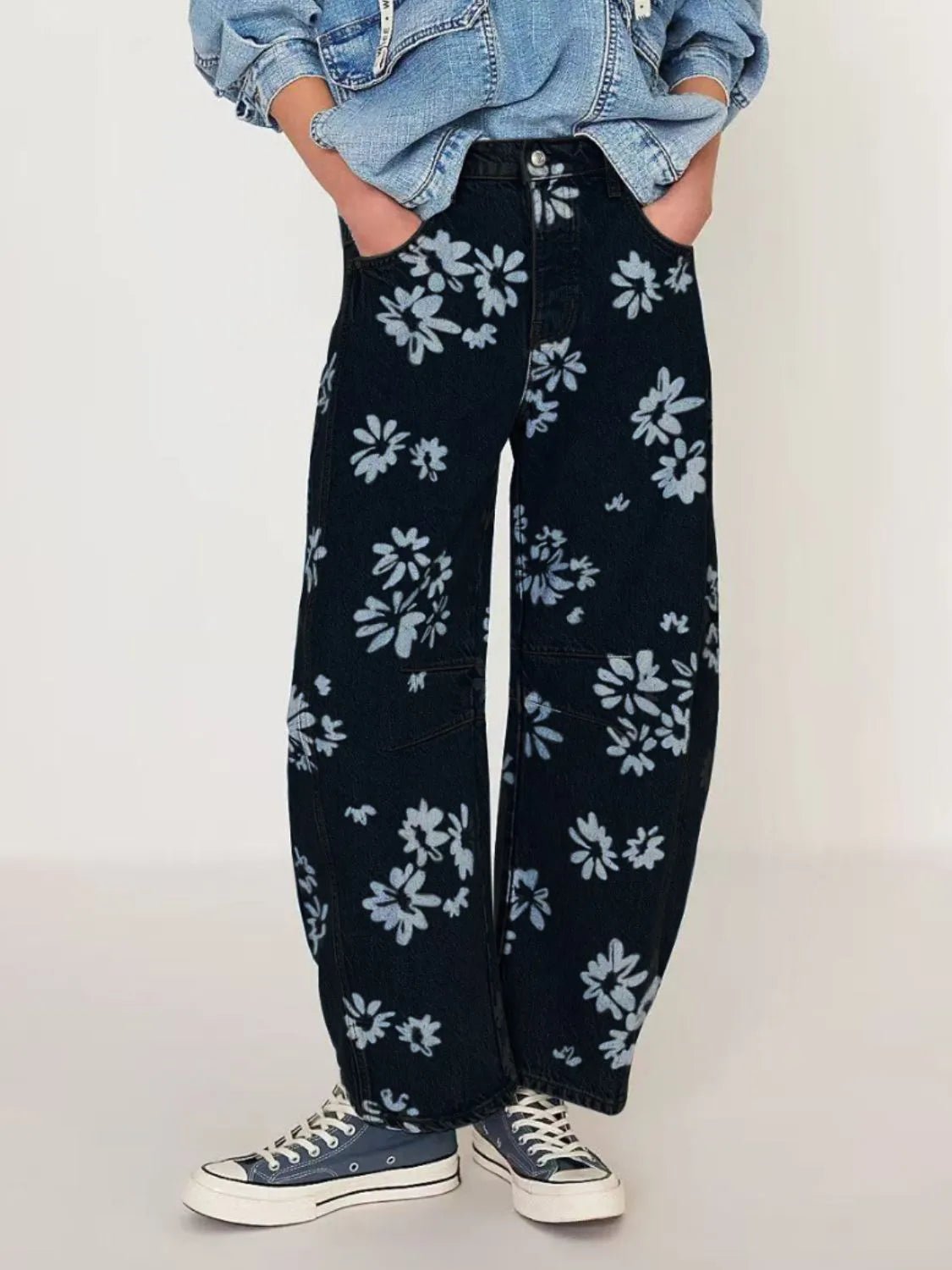 Printed Wide Leg Jeans - Lookzlike