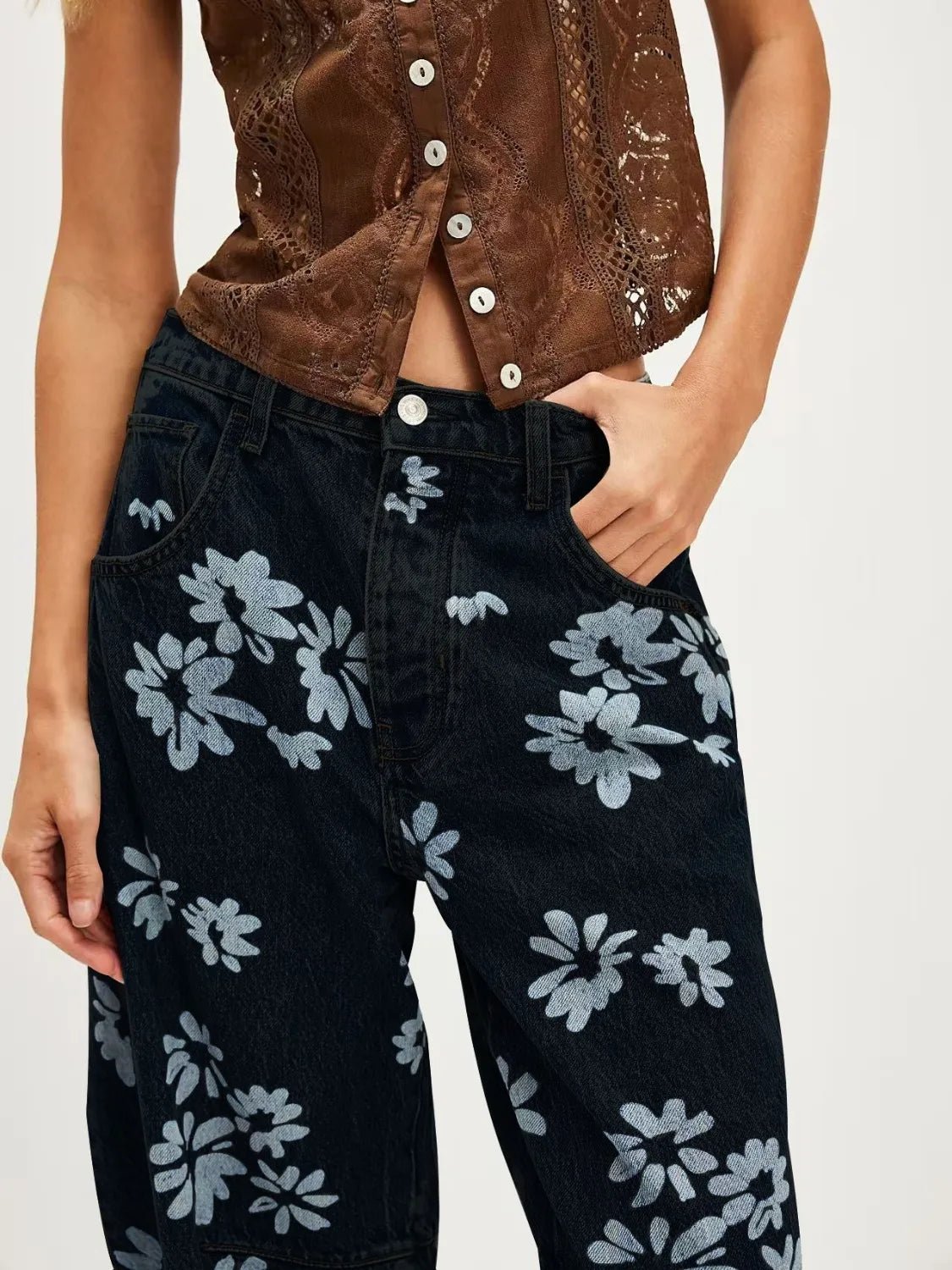 Printed Wide Leg Jeans - Lookzlike