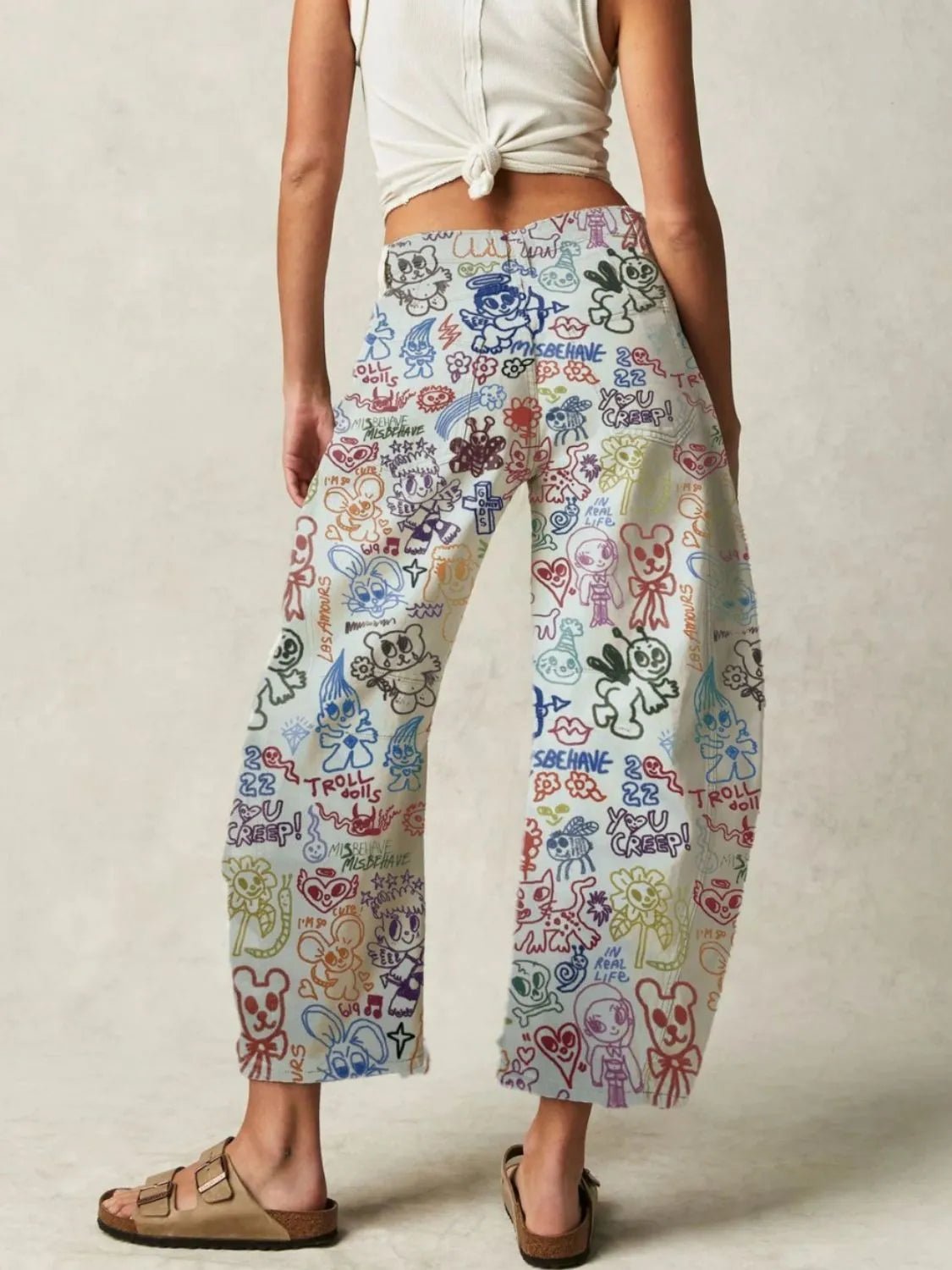 Printed Wide Leg Jeans - Lookzlike