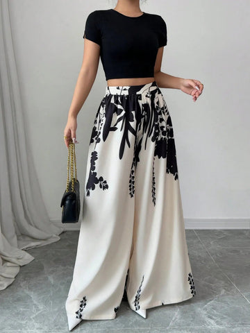 Printed Wide Leg Pants - Lookzlike