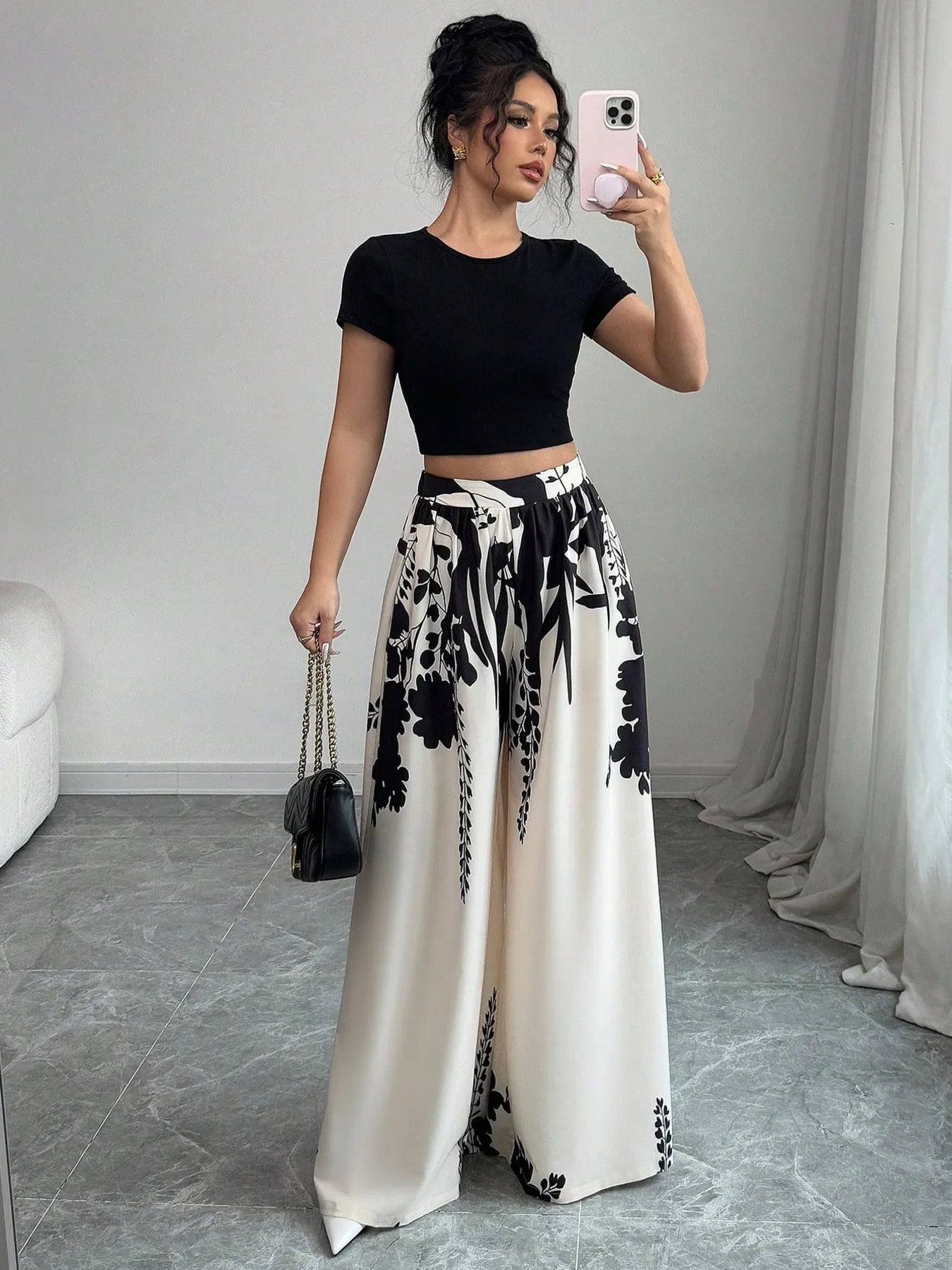 Printed Wide Leg Pants - Lookzlike