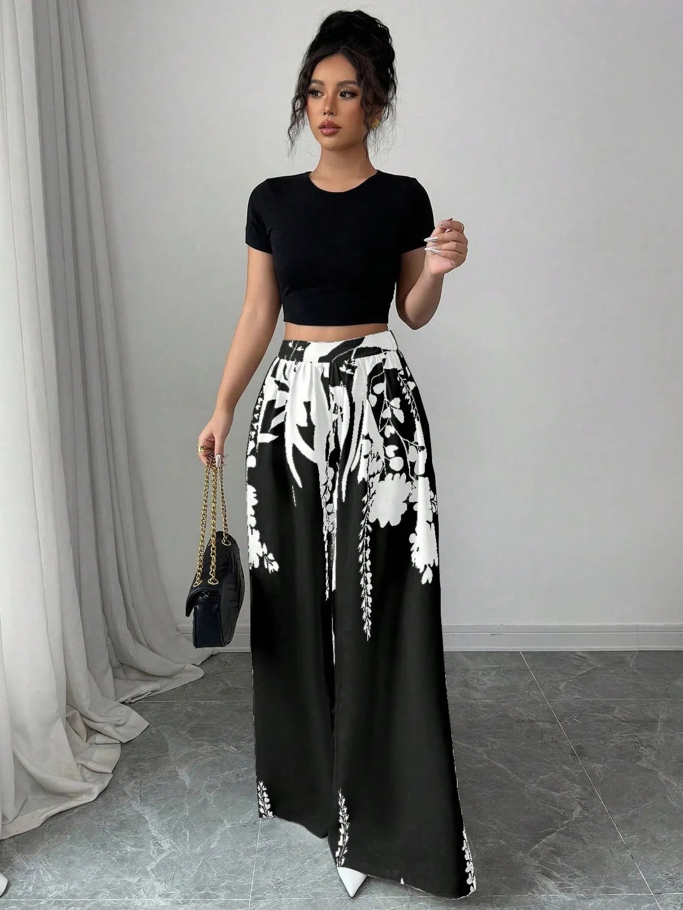 Printed Wide Leg Pants - Lookzlike