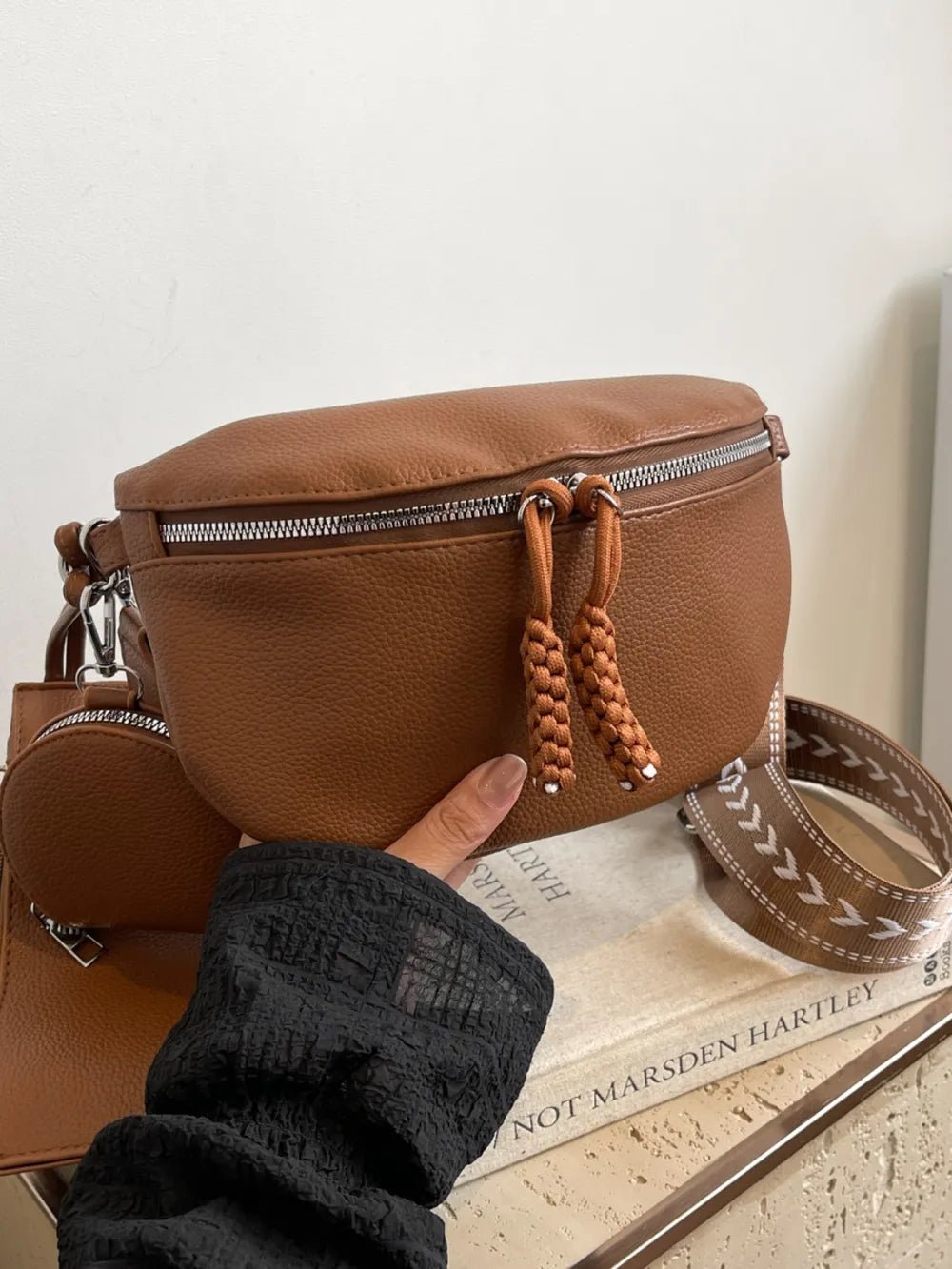 PU Leather Adjustable Strap Crossbody Bag with Coin Purse - Lookzlike
