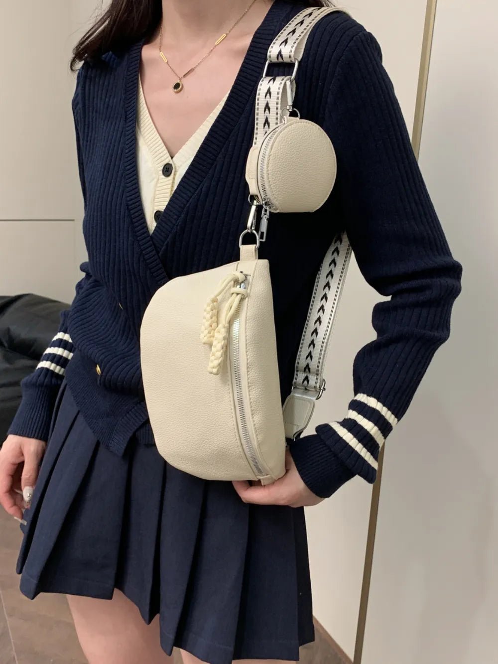 PU Leather Adjustable Strap Crossbody Bag with Coin Purse - Lookzlike