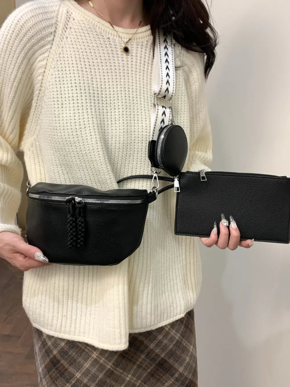 PU Leather Adjustable Strap Crossbody Bag with Coin Purse - Lookzlike