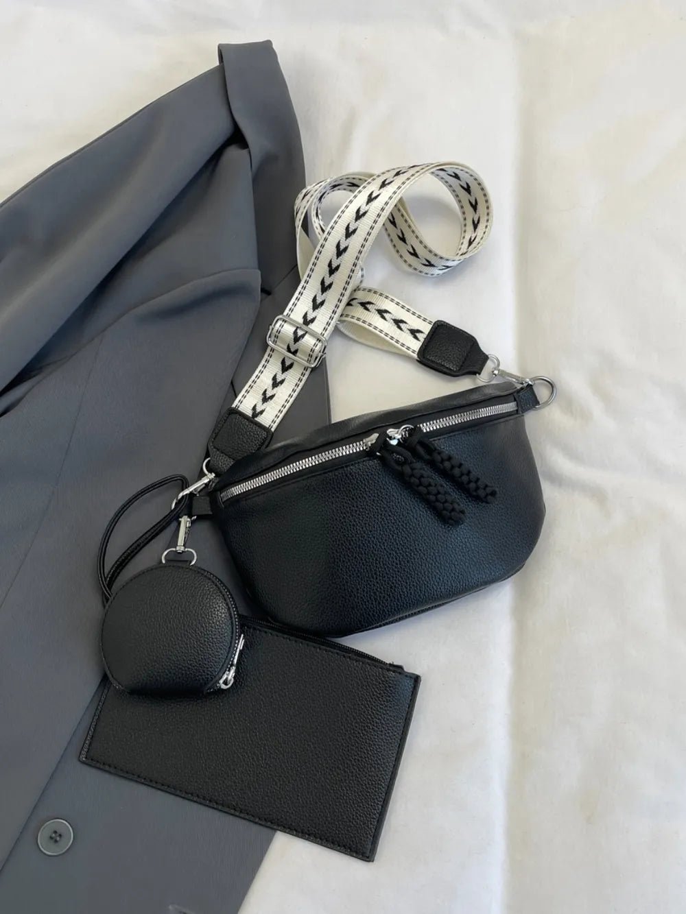 PU Leather Adjustable Strap Crossbody Bag with Coin Purse - Lookzlike