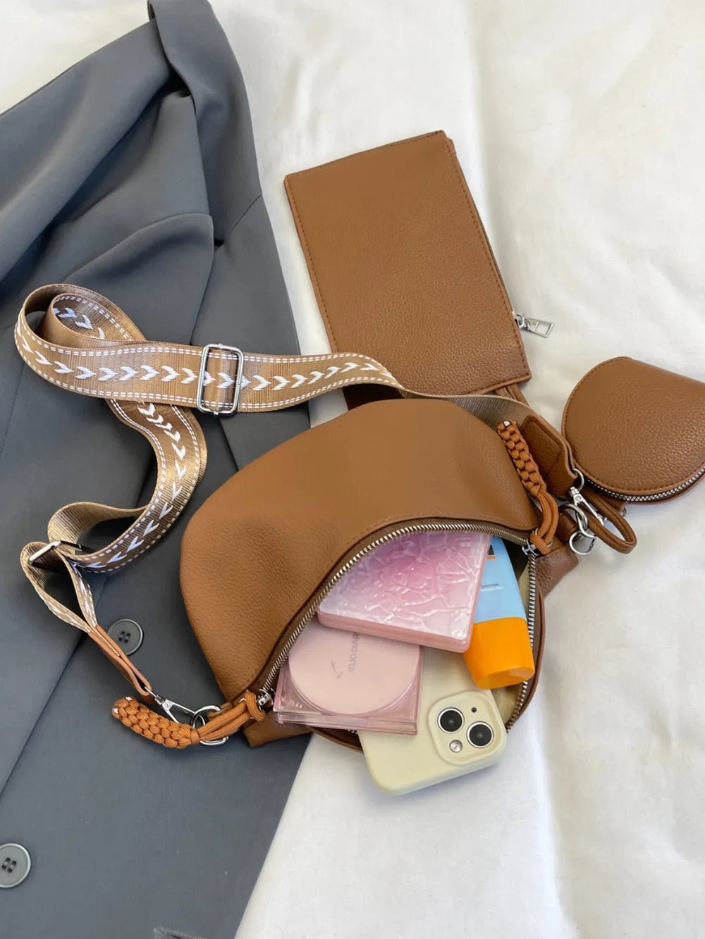 PU Leather Adjustable Strap Crossbody Bag with Coin Purse - Lookzlike