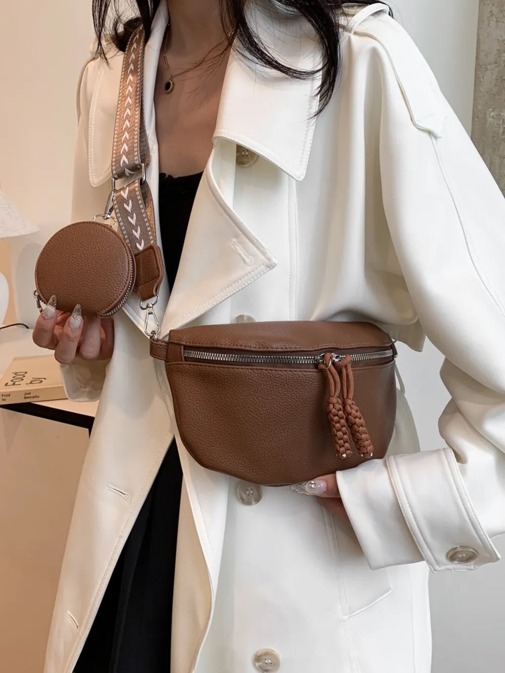 PU Leather Adjustable Strap Crossbody Bag with Coin Purse - Lookzlike