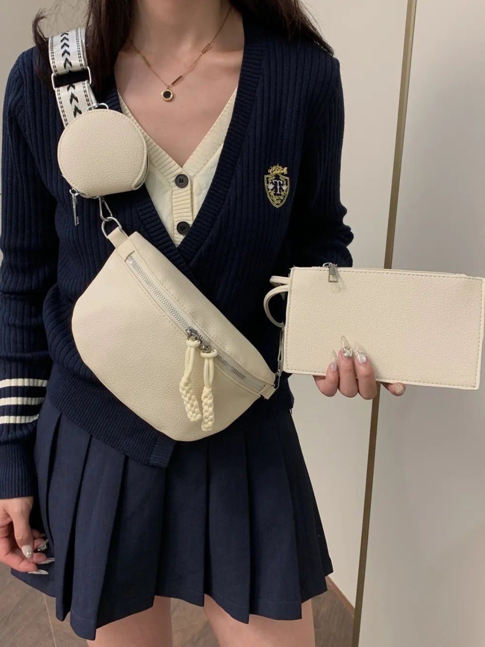 PU Leather Adjustable Strap Crossbody Bag with Coin Purse - Lookzlike