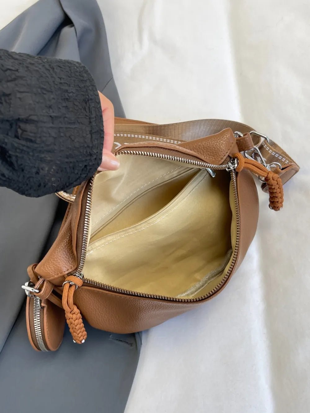 PU Leather Adjustable Strap Crossbody Bag with Coin Purse - Lookzlike