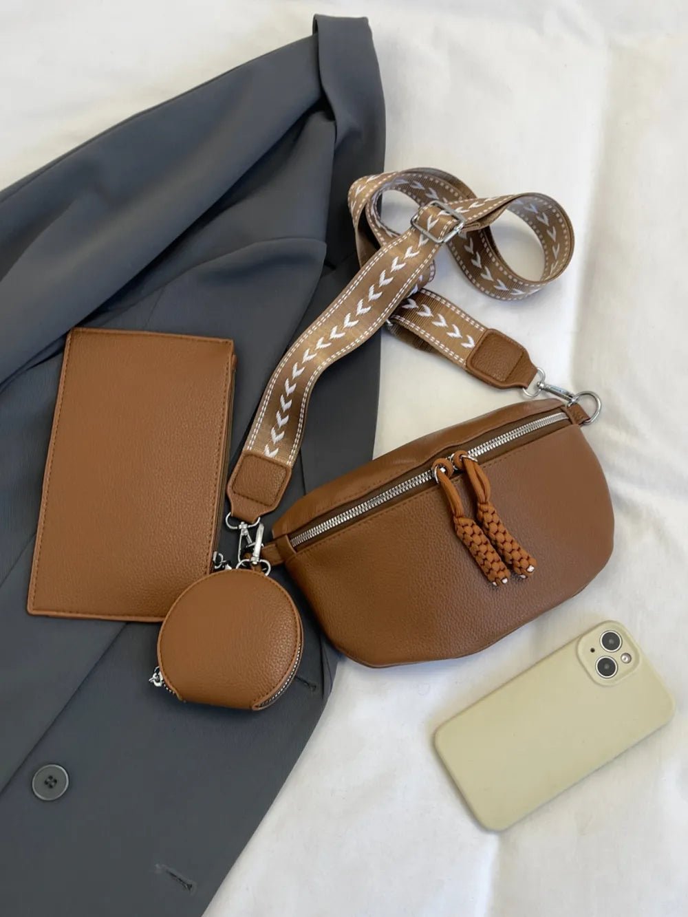 PU Leather Adjustable Strap Crossbody Bag with Coin Purse - Lookzlike