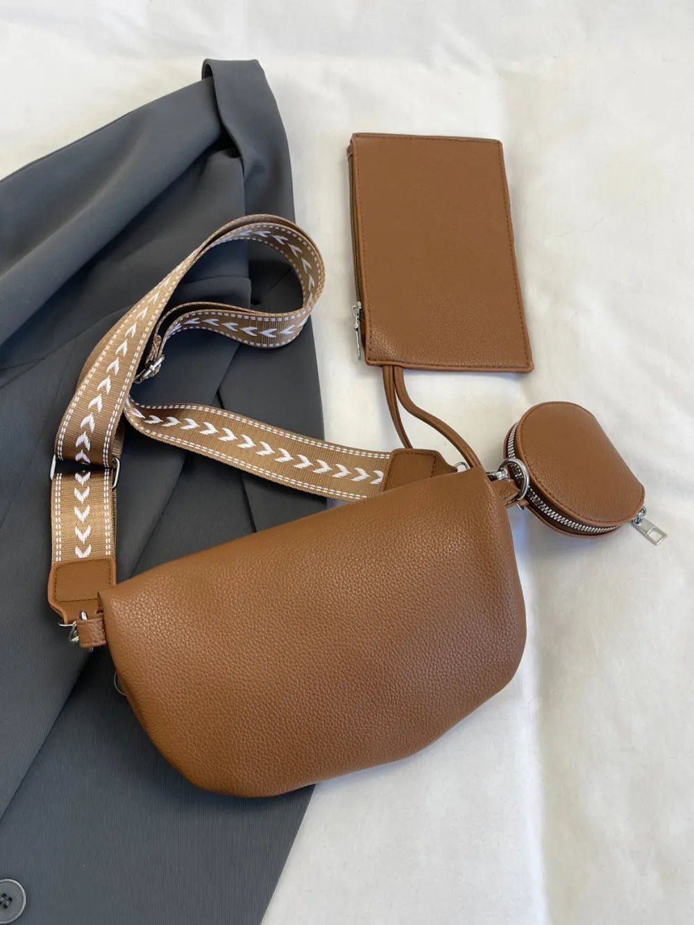 PU Leather Adjustable Strap Crossbody Bag with Coin Purse - Lookzlike