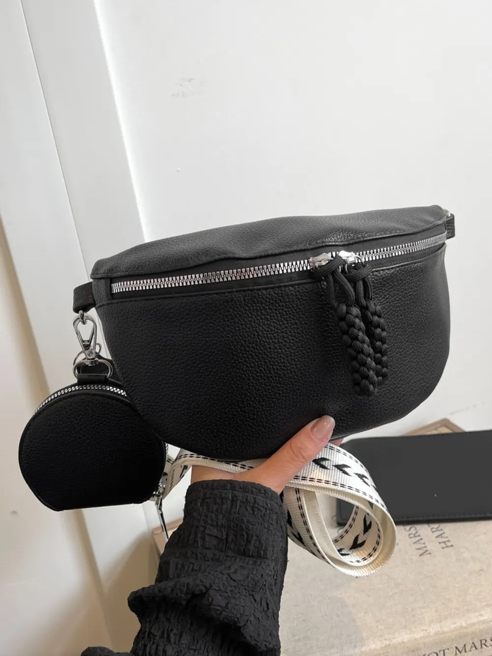 PU Leather Adjustable Strap Crossbody Bag with Coin Purse - Lookzlike