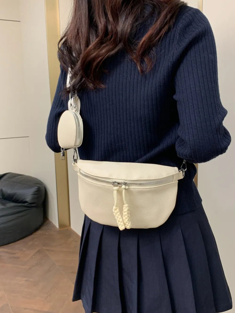 PU Leather Adjustable Strap Crossbody Bag with Coin Purse - Lookzlike