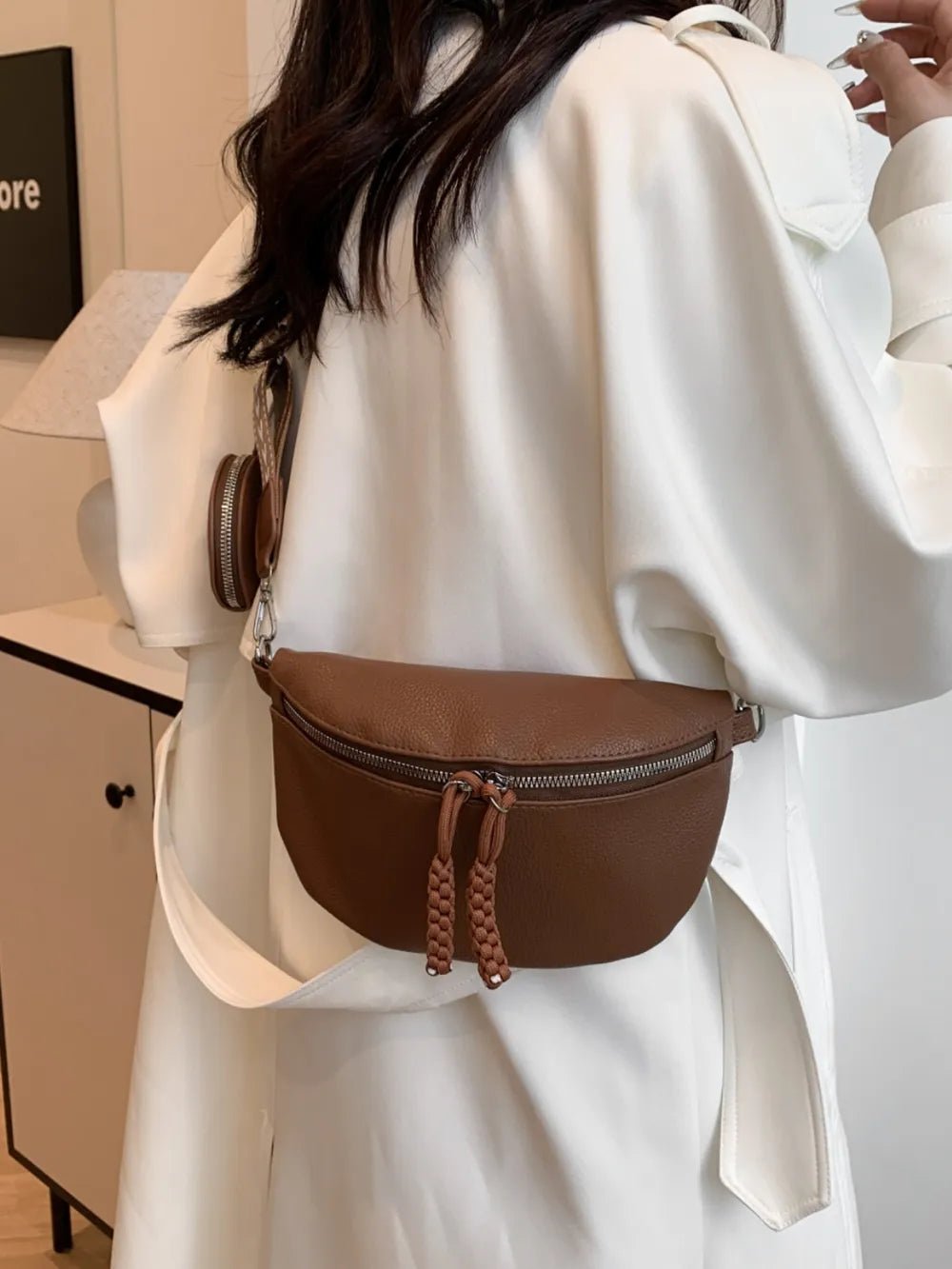 PU Leather Adjustable Strap Crossbody Bag with Coin Purse - Lookzlike