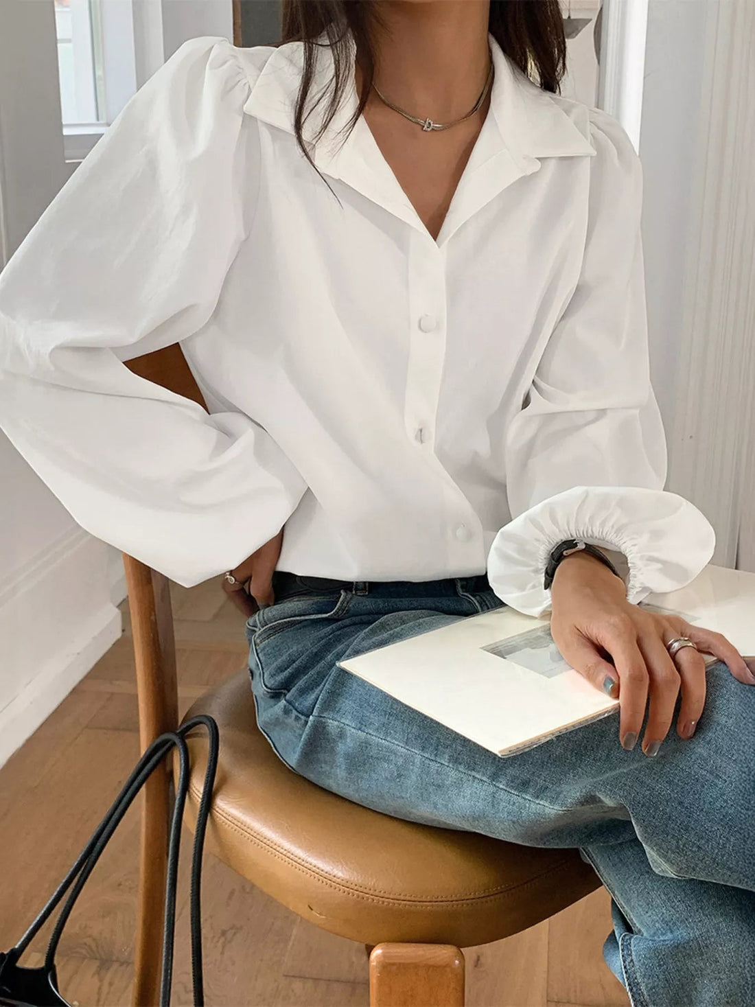 Puff Sleeve Button - Down Shirt designed for comfort and style at Lookzlike