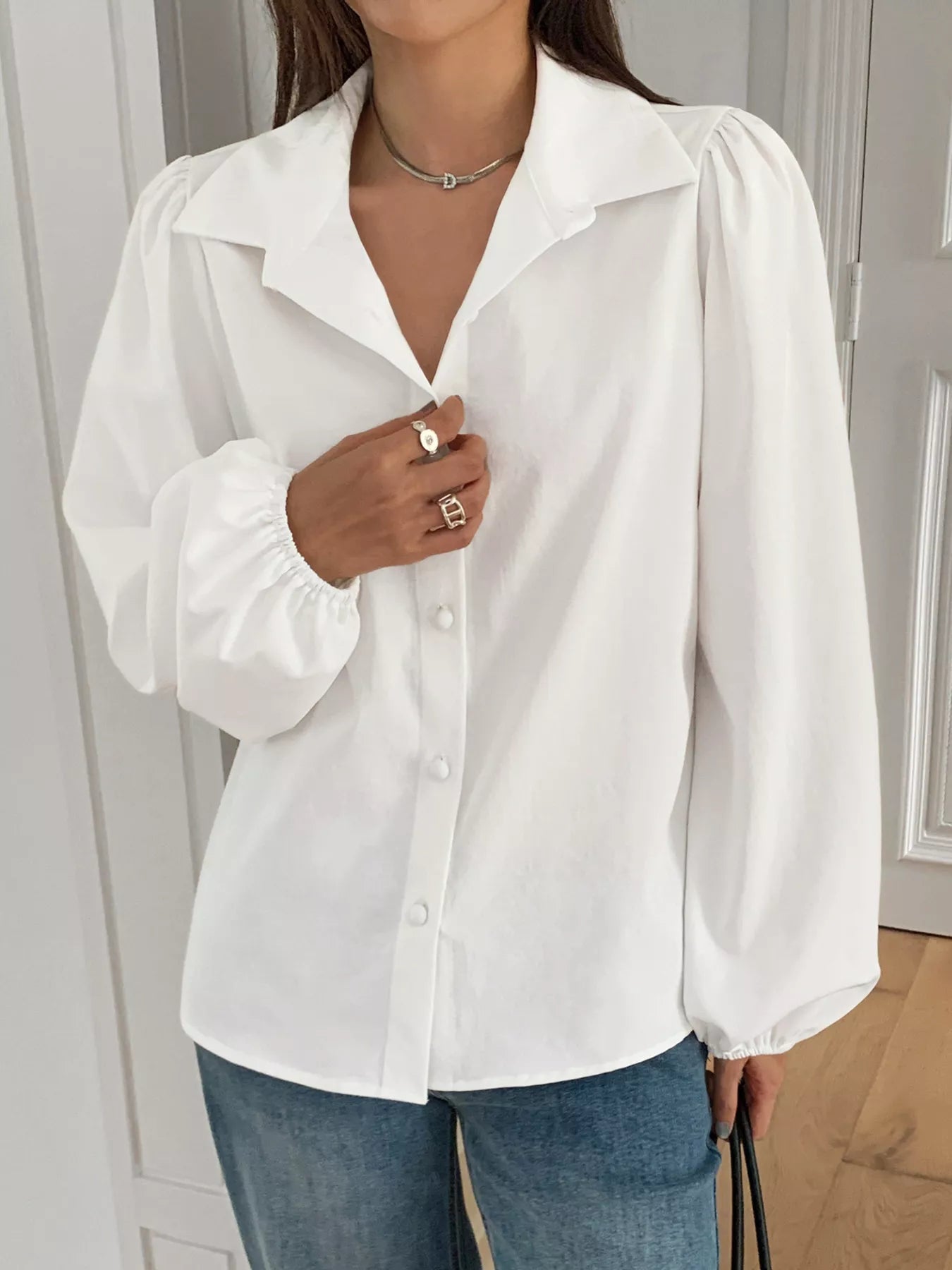 Puff Sleeve Button - Down Shirt designed for comfort and style at Lookzlike