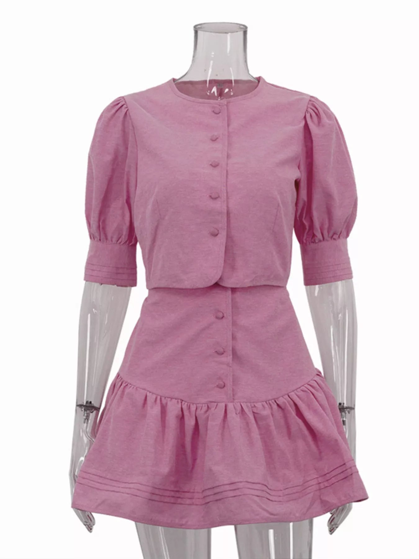 Puff Sleeve Cropped Top and Ruffled Skirt Set designed for comfort and style at Lookzlike
