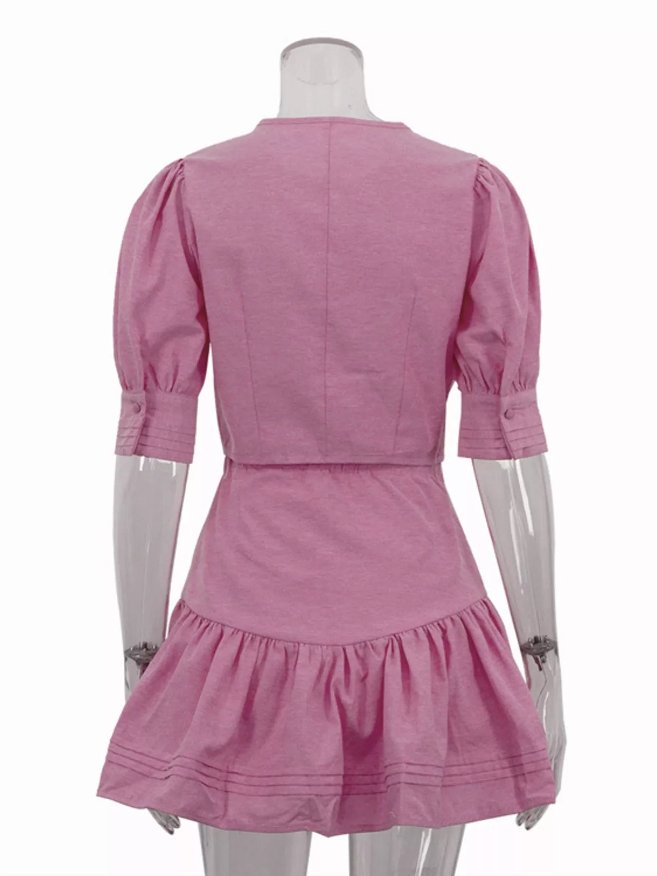 Puff Sleeve Cropped Top and Ruffled Skirt Set designed for comfort and style at Lookzlike