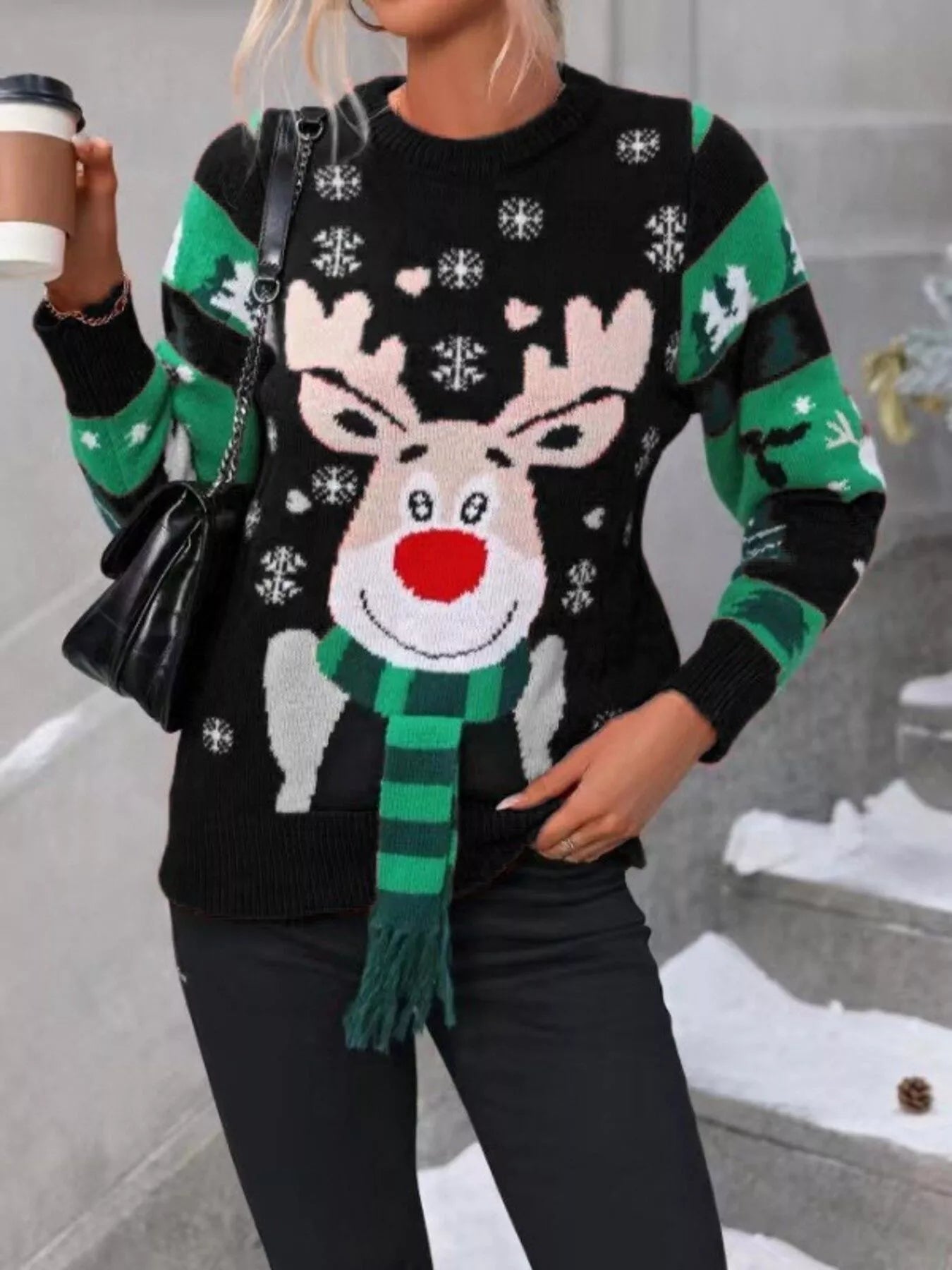 Reindeer Christmas Long Sleeve Sweater designed for comfort and style at Lookzlike