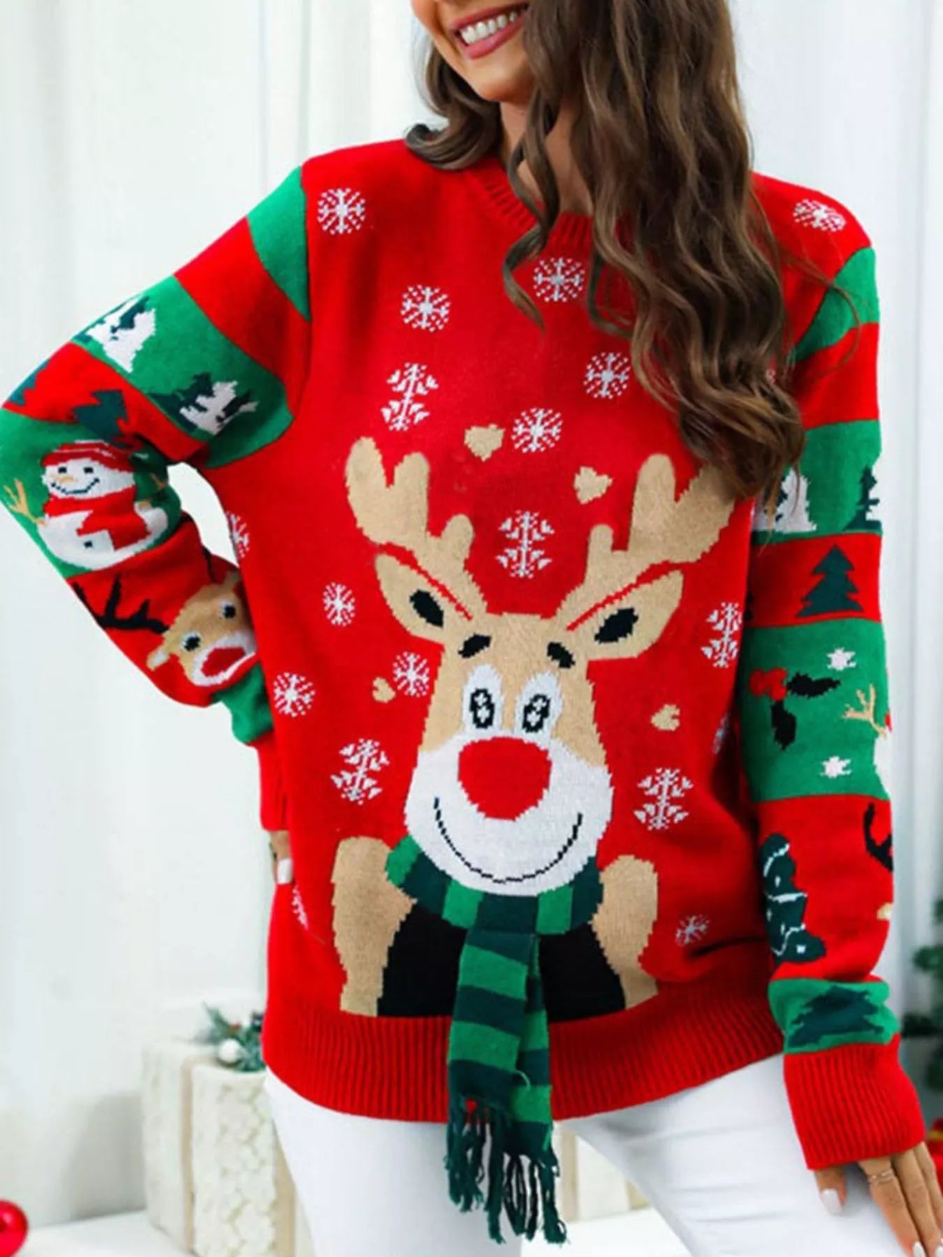 Reindeer Christmas Long Sleeve Sweater designed for comfort and style at Lookzlike