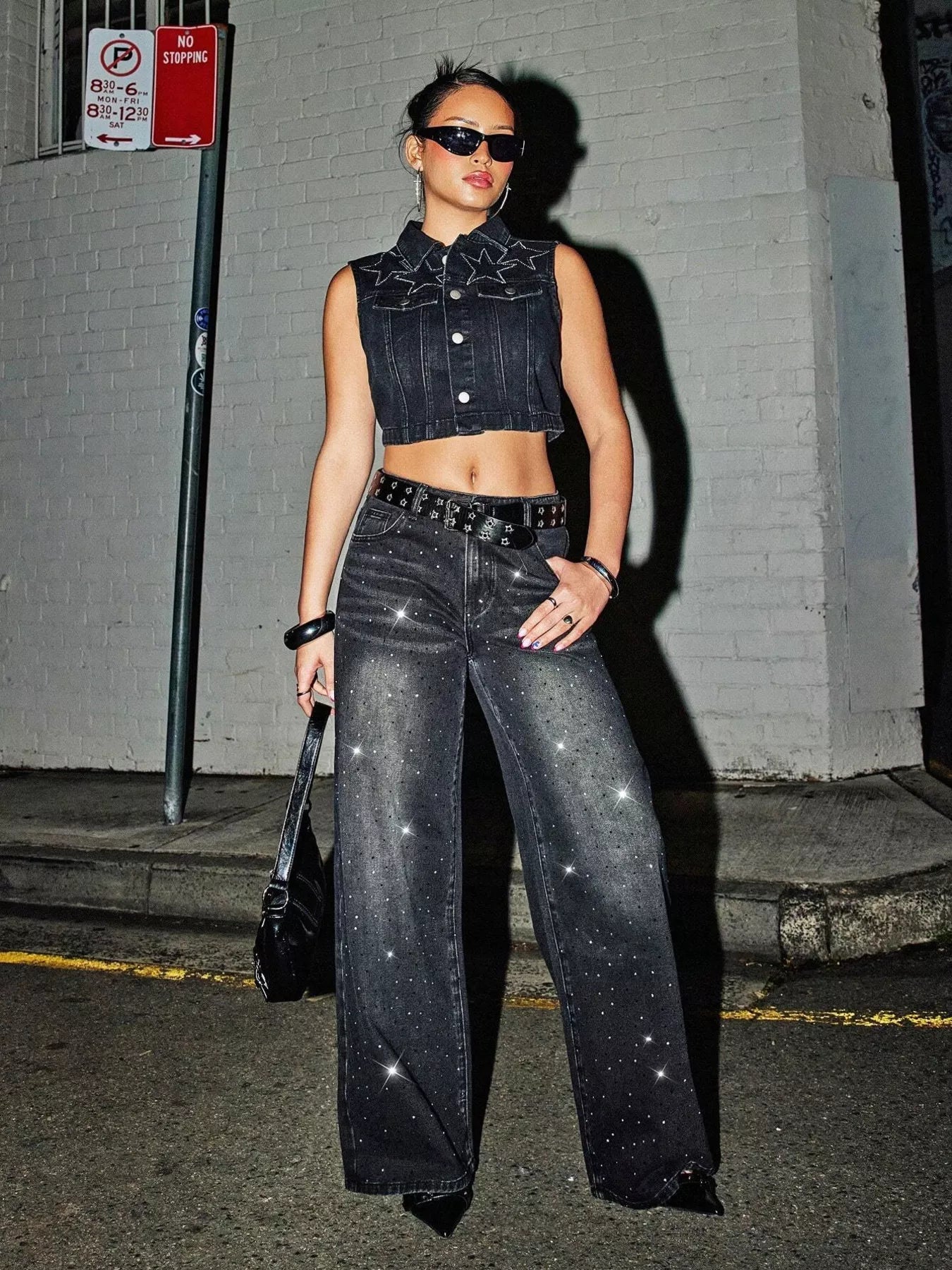 Rhinestone Wide-Leg Jeans designed for comfort and style at Lookzlike