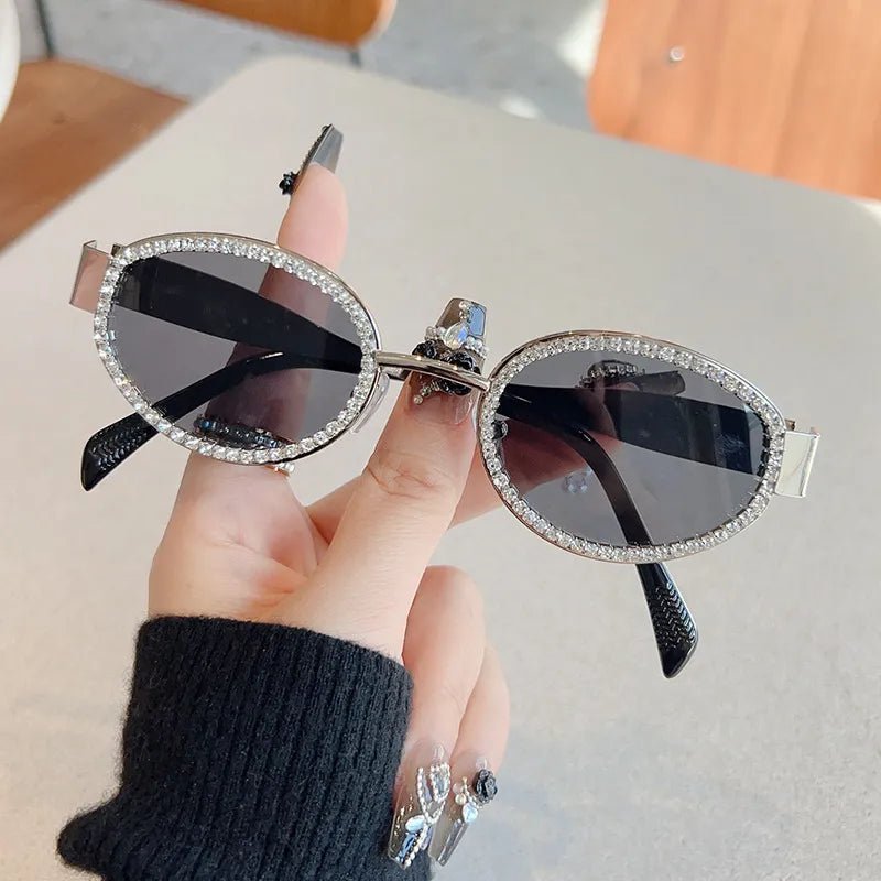 Rhinestones Decor Oval Sunglasses - Lookzlike
