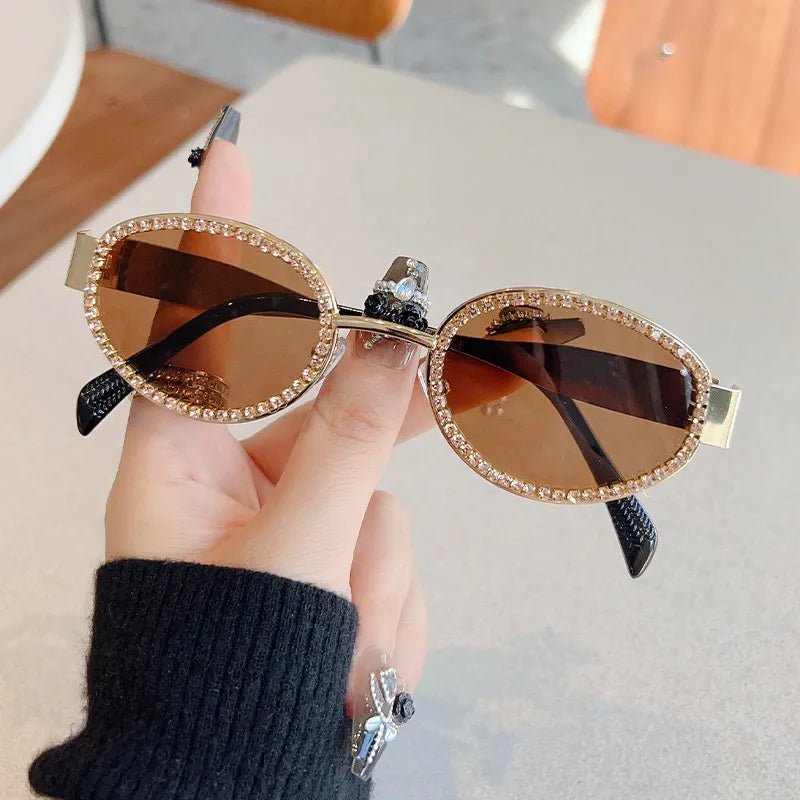Rhinestones Decor Oval Sunglasses - Lookzlike