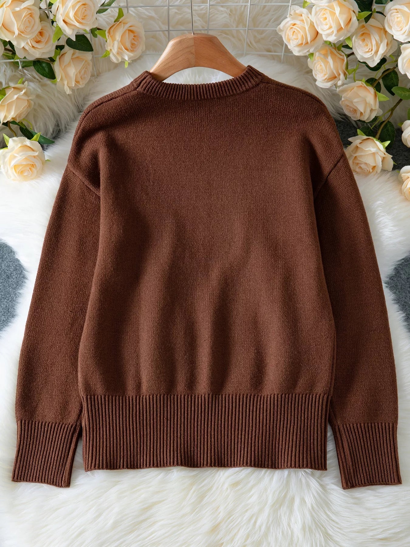 Ribbed Hem Round Neck Sweater designed for comfort and style at Lookzlike