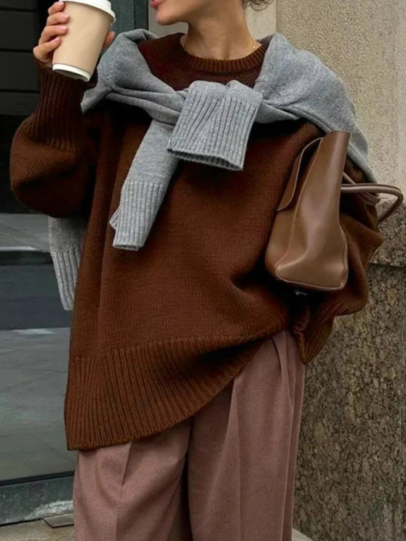 Ribbed Hem Round Neck Sweater designed for comfort and style at Lookzlike