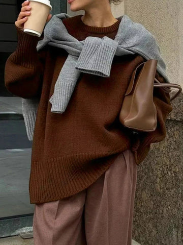 Ribbed Hem Round Neck Sweater designed for comfort and style at Lookzlike