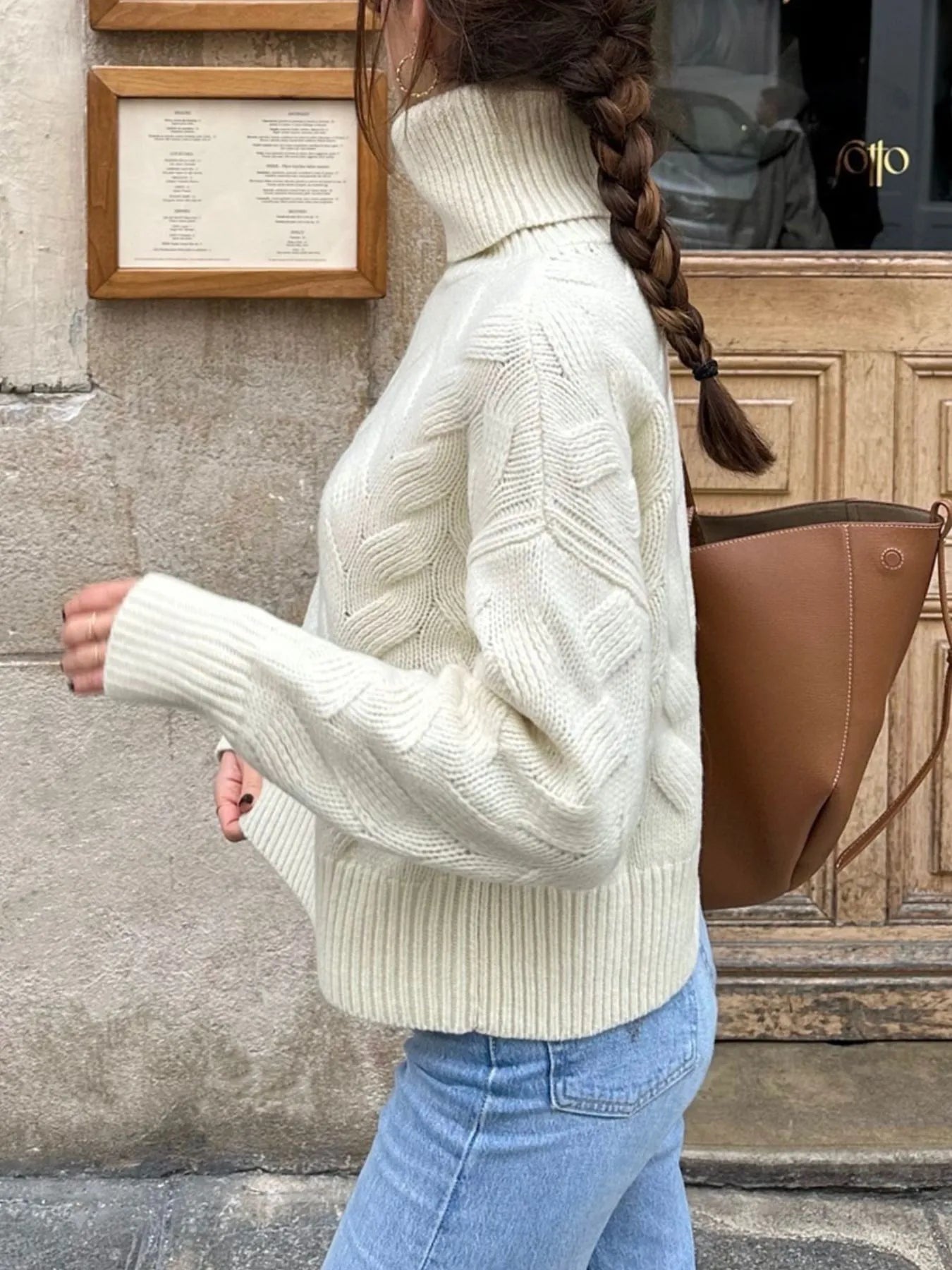 Ribbed Hem Turtleneck Long Sleeve Sweater designed for comfort and style at Lookzlike