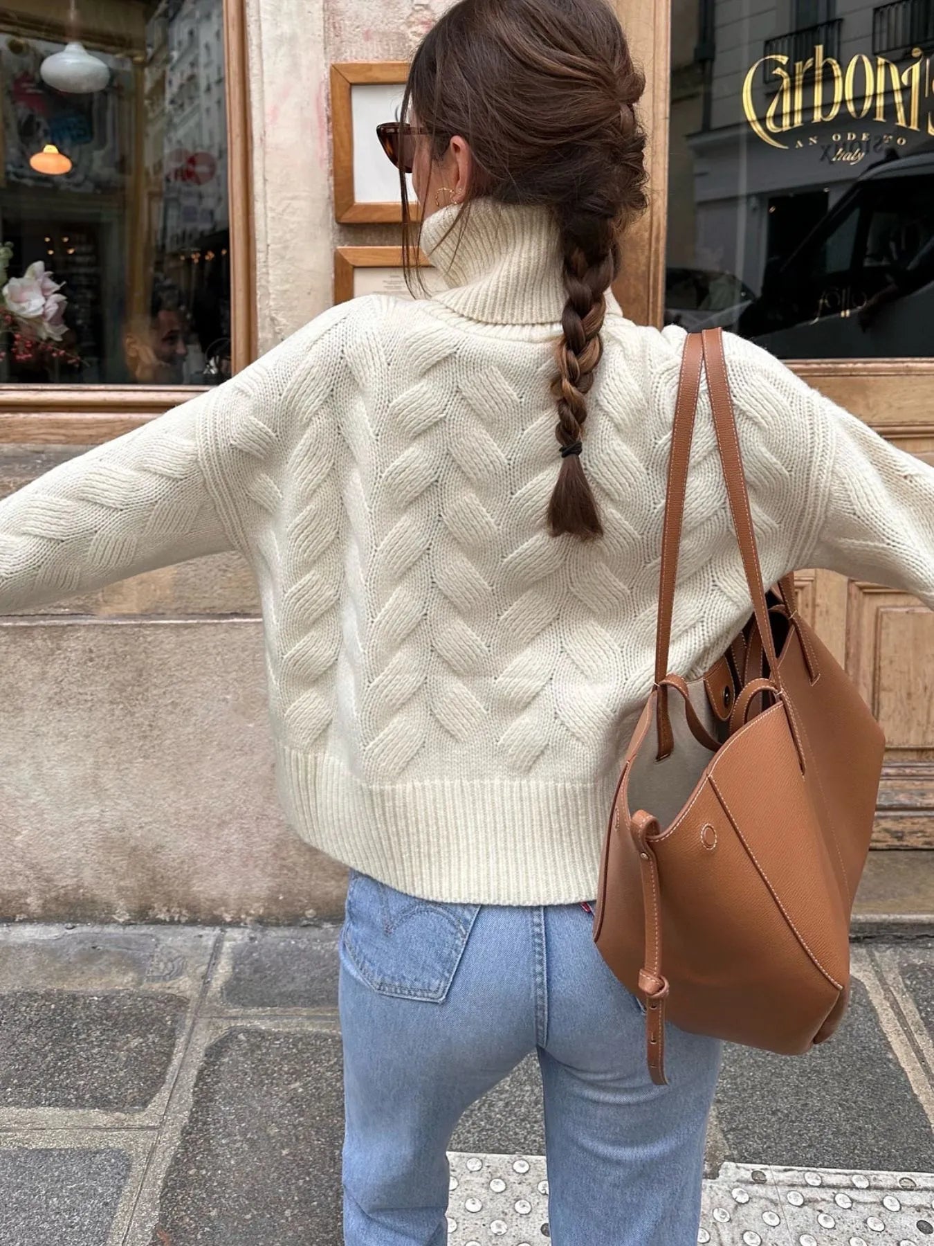 Ribbed Hem Turtleneck Long Sleeve Sweater designed for comfort and style at Lookzlike