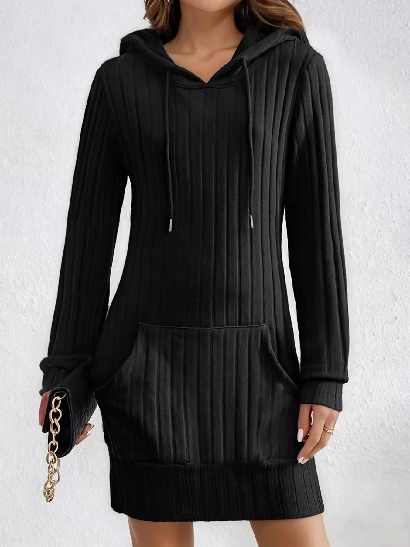 Ribbed Knit Hoodie Dress designed for comfort and style at Lookzlike