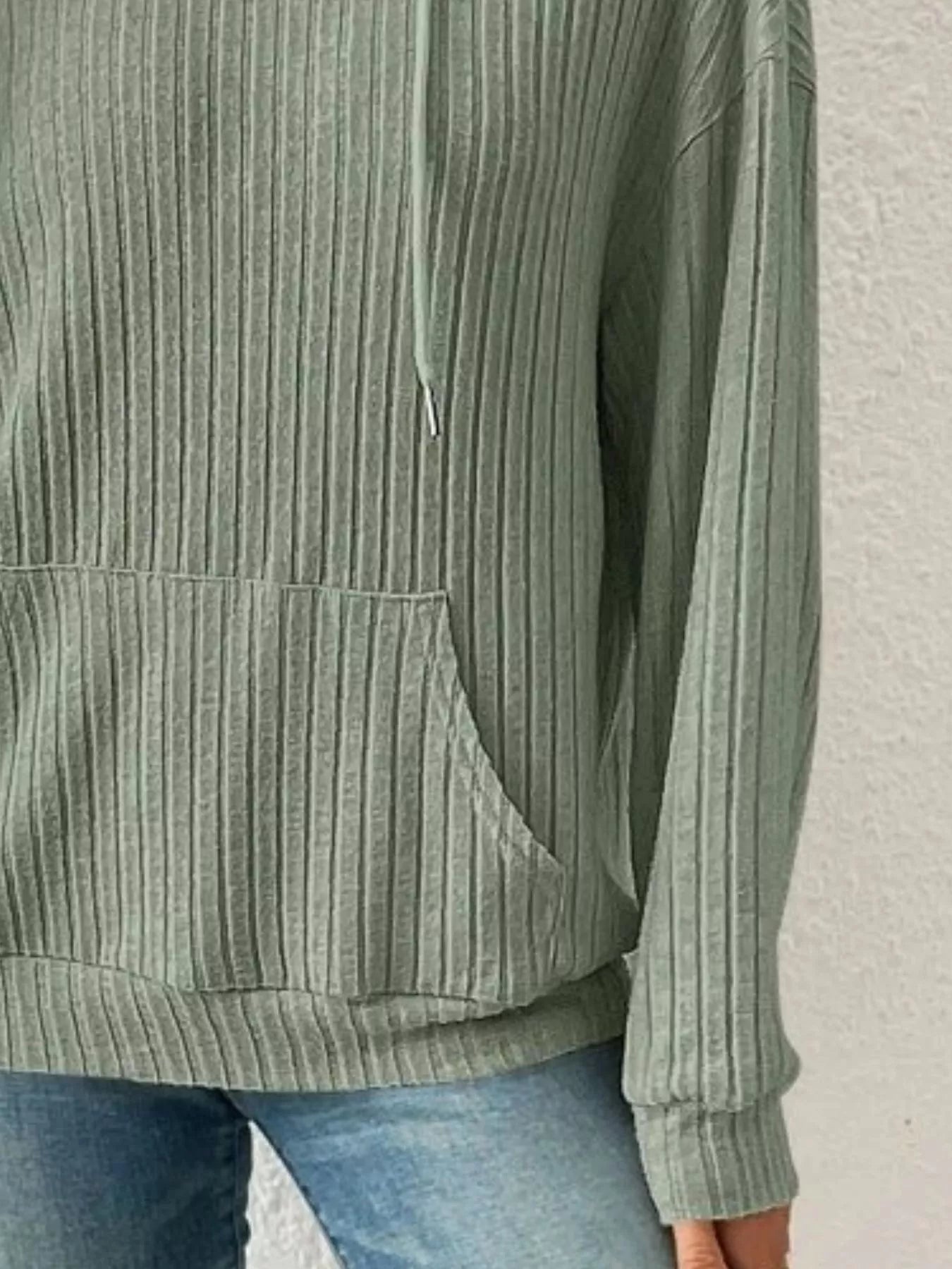 Ribbed Knit Long Sleeve Drawstring Hoodie designed for comfort and style at Lookzlike