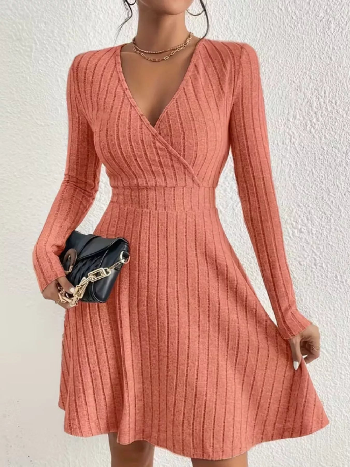 Ribbed Knit Wrap Mini Dress designed for comfort and style at Lookzlike