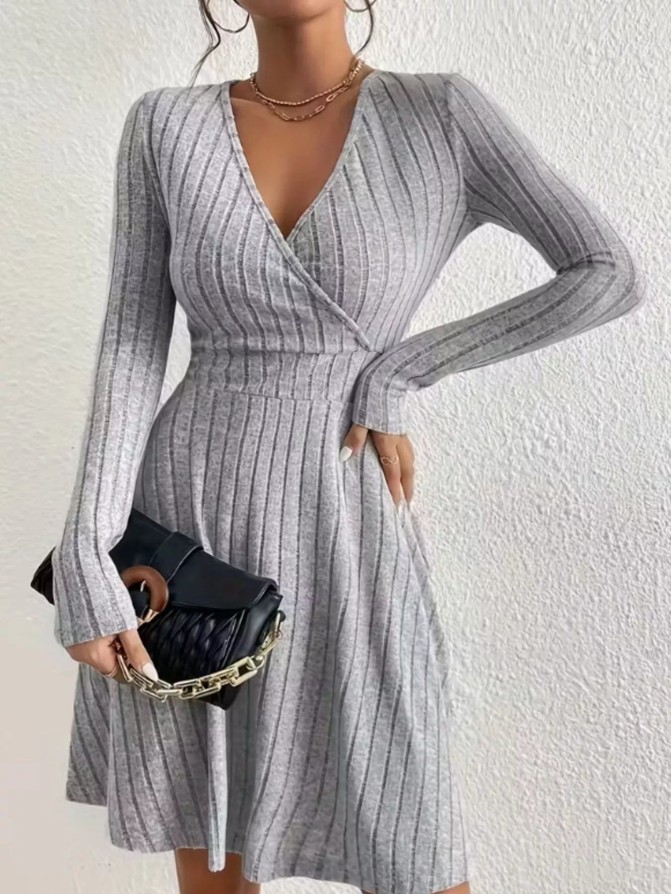 Ribbed Knit Wrap Mini Dress designed for comfort and style at Lookzlike