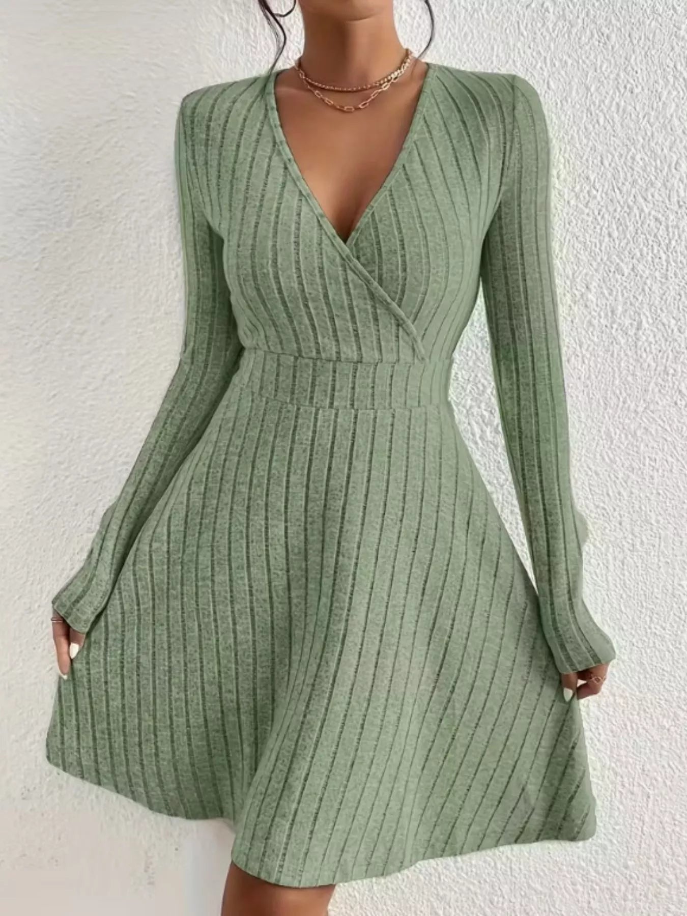 Ribbed Knit Wrap Mini Dress designed for comfort and style at Lookzlike