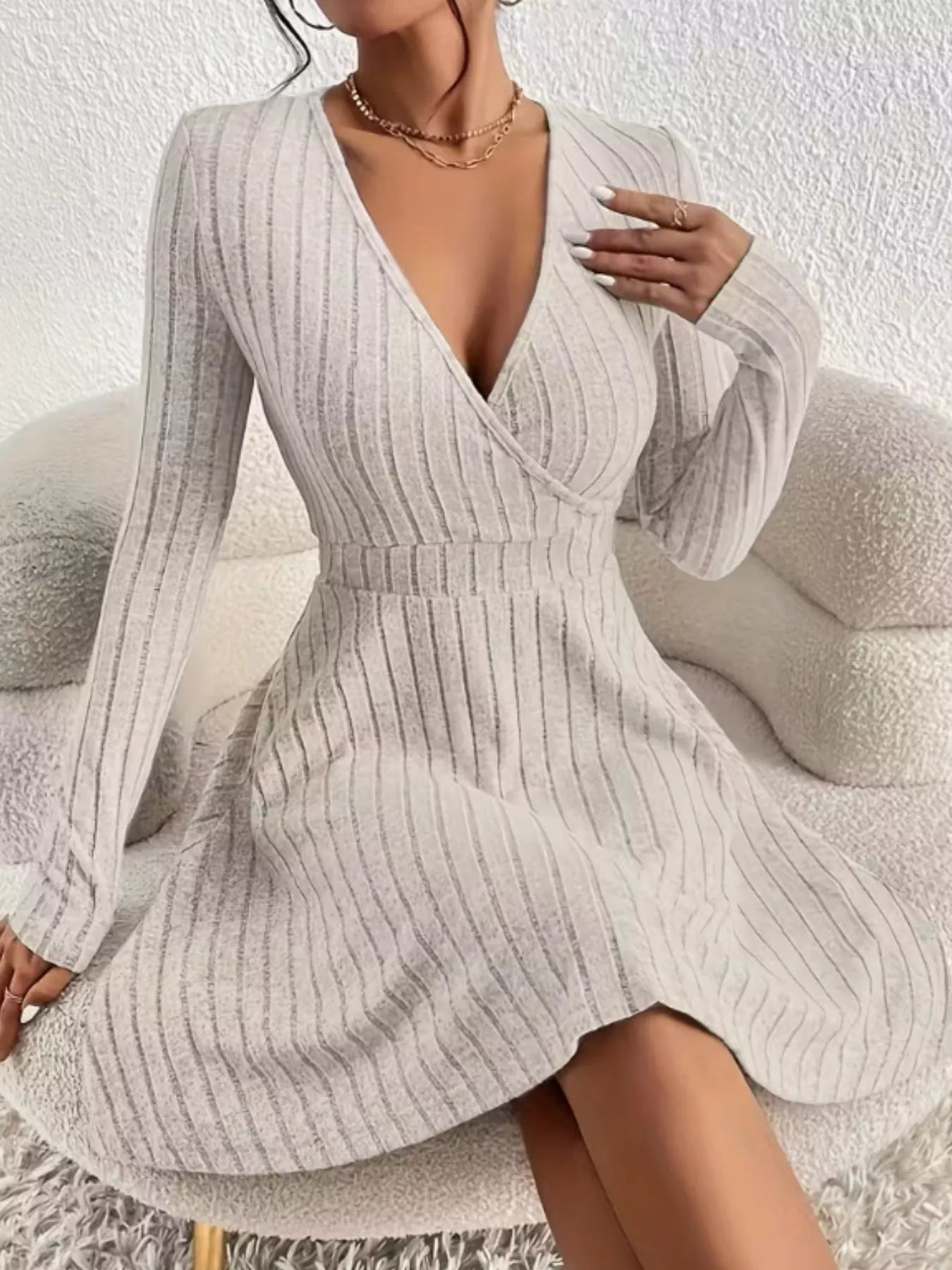Ribbed Knit Wrap Mini Dress designed for comfort and style at Lookzlike
